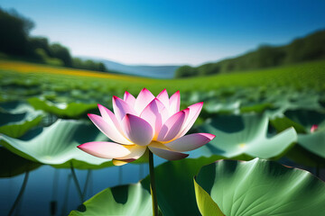 Close up soft focus of pink lotus flower are blooming in the dark background with light. Pink water lily or lotus flower Perry's garden pond. Flower landscape with copy space. Selective focus