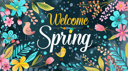 Fototapeta na wymiar Welcome Spring - Floral and Fauna Celebration Artwork