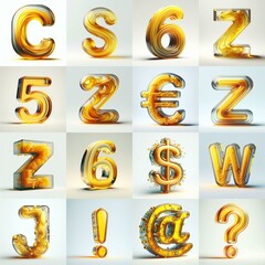 Obraz premium Yellow glass 3D Lettering Typeface. AI generated illustration