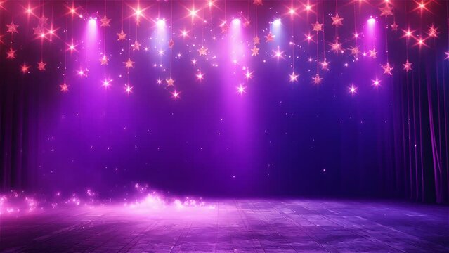 Stage with radiant purple lights and celestial stars.