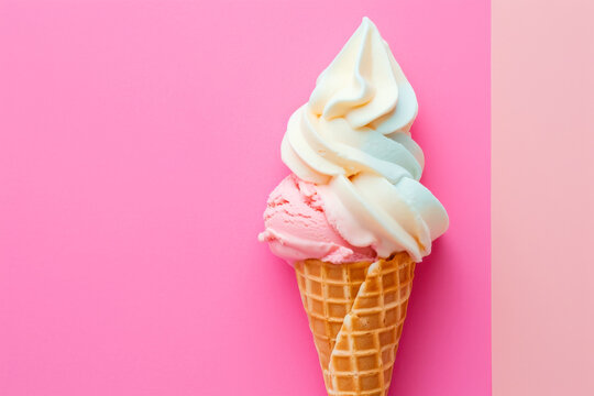 Ice Cream Cone on Pink Background