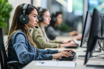 Woman Wearing Headphones Working on Computer