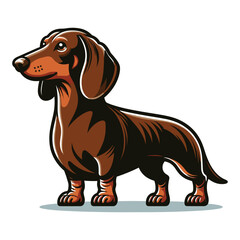 Cute adorable dachshund dog cartoon character vector illustration, funny pet animal dachshund puppy flat design mascot logo template isolated on white background