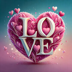 Mot LOVE avec un coeur rose, Saint Valentin, mariage, sentiment d'amour et de romantisme	