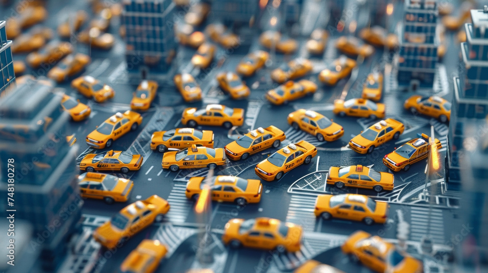 Poster a vibrant hub of transportation with endless rows of yellow cabs creating a maze for city dwellers s