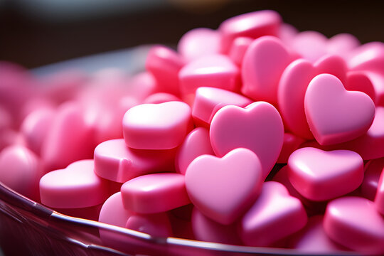 um pote cheio de balas doces em formato de cora&ccedil;&atilde;o rosa dia dos namorados valentine