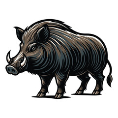 Wild hog boar pig full body design vector illustration, beast animal wildlife template isolated on white background