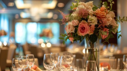 Images showcasing elegant gala venues adorned with decorations, lighting, and floral arrangements, setting the stage for formal dinners and awards ceremonies