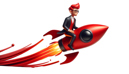 3D concept of a rocket launch ideal for business growth and startup designs