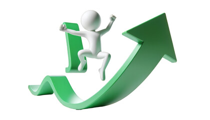 3D graphic of a figure climbing a growth chart for motivational design themes