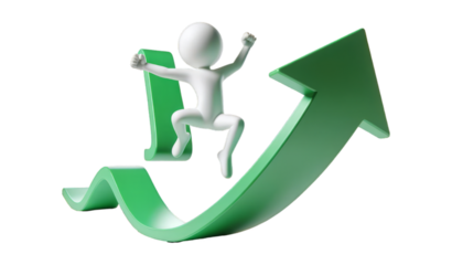 3D graphic of a figure climbing a growth chart for motivational design themes