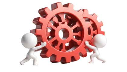 3D concept of teamwork with gears for business collaboration and partnership imagery