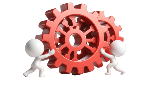 3D concept of teamwork with gears for business collaboration and partnership imagery