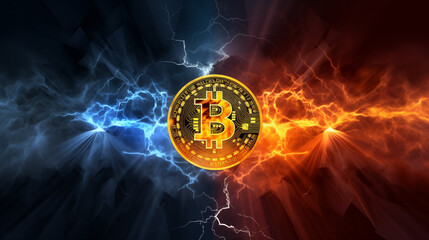 bitcoin with flame and fire background