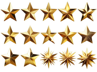 A vector collection of various gold stars suitable for reward systems and quality badges
