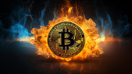 bitcoin with flame and fire background