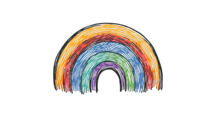 Crayon style hand-drawn rainbow illustration perfect for educational children's content and creative designs
