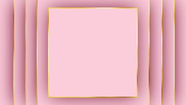 Squares with a gold border appear on a pink background, in the center there is an empty space for your text or product. Animated background for advertising or holiday greeting.