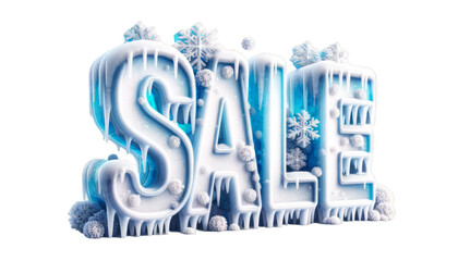 3D typography of the word SALE with a frosty winter theme perfect for seasonal promotions and advertisements