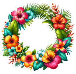 Digital illustration of a vibrant tropical floral frame perfect for festive and celebration graphics