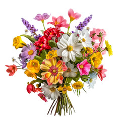 Flower arrangement or bouquet colorful spring flowers isolated on transparent background 