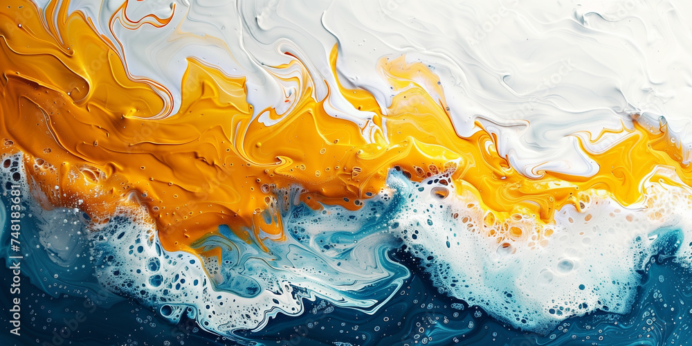 Wall mural an ocean of color, abstract waves of vibrant expressive colors, gold , whites and blues