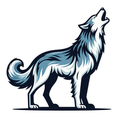 Wild howling wolf dog full body design vector illustration, animal wildlife template isolated on white background