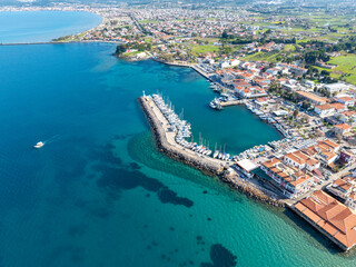 Aerial drone view of Urla district of Izmir, Turkey's third largest city. Iskele - Urla - Turkey