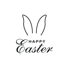 Happy Easter Linear Lettering and Egg with Rabbit Ears. Vector graphics