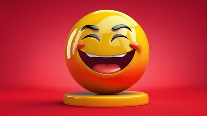 Fototapeta premium smiley face. a human emotions surprise emoji on a red background. happy face. funny face cartoon. smiley cartoon.