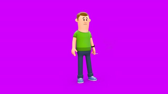 3D Animated Domestic Man Smoking a Cigarette and Coughing Due to Smoke
