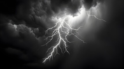 Black and White Lightning Storming over the Mountains