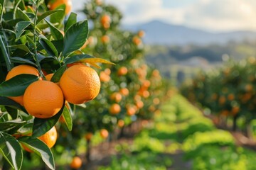 Orange grove and lush orange trees. Thick and dense, stretching to the horizon.