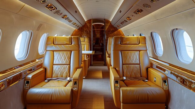 Elegant Private Jet Interior in the Style of Yellow and Bronze