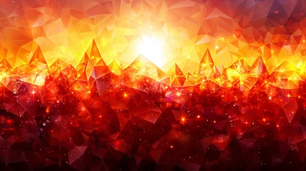 Foto op Plexiglas Radiant, abstract landscape of geometric shapes, glowing in vibrant red and orange hues. © DemYanOff