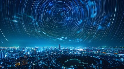 Star Trails Over Tokyo Night Cityscape in Japanese-inspired Style