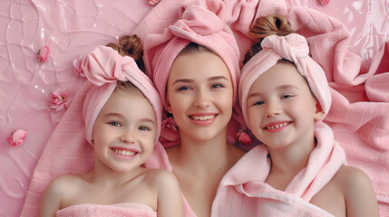 mom and her daughters enjoying spa day
