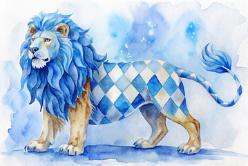 Bavarian lion in different variations, drawn, painted, psychedelic, neon, diamonds, blue and white, Oktoberfest - obrazy, fototapety, plakaty