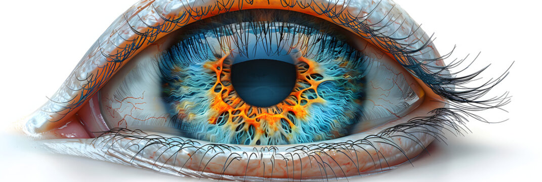 close up of a eye 
Human eye anatomy infographics Organ inside structure,
close up shot of beautiful eye iris with reflection