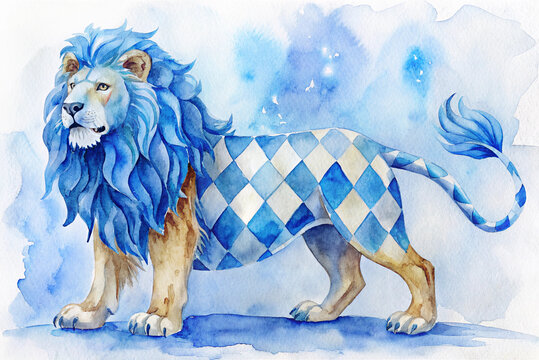 Bavarian lion in different variations, drawn, painted, psychedelic, neon, diamonds, blue and white, Oktoberfest