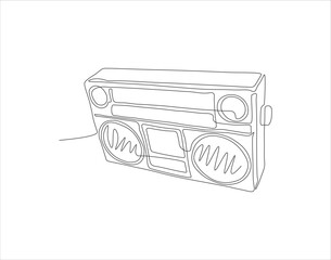Continuous Line Drawing Of Old Fashioned Analog Radio Tape. One Line Of Radio Tape. Radio Tape Continuous Line Art. Editable Outline.
