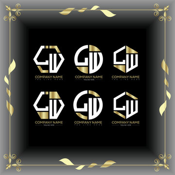 LW letter luxury logo set design.LW monogram polygonal and circle shape vector. LW luxury design.
