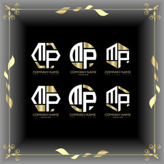 MP letter luxury logo set design.MP monogram polygonal and circle shape vector. MP luxury design.
