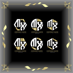 MX letter luxury logo set design.MX monogram polygonal and circle shape vector. MX luxury design.
