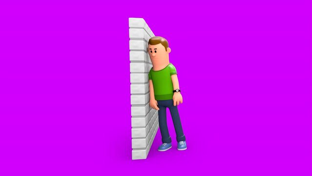 3D Rendered Animated White Cartoon Boy Banging Hand And Head On Wall