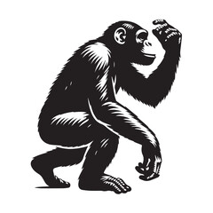 Elegant Chimpanzee Silhouettes, Chimpanzee Silhouette Series,  Exploring Chimpanzee Forms-black and white illustration