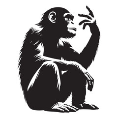 Elegant Chimpanzee Silhouettes, Chimpanzee Silhouette Series, Exploring Chimpanzee Forms-black and white illustration