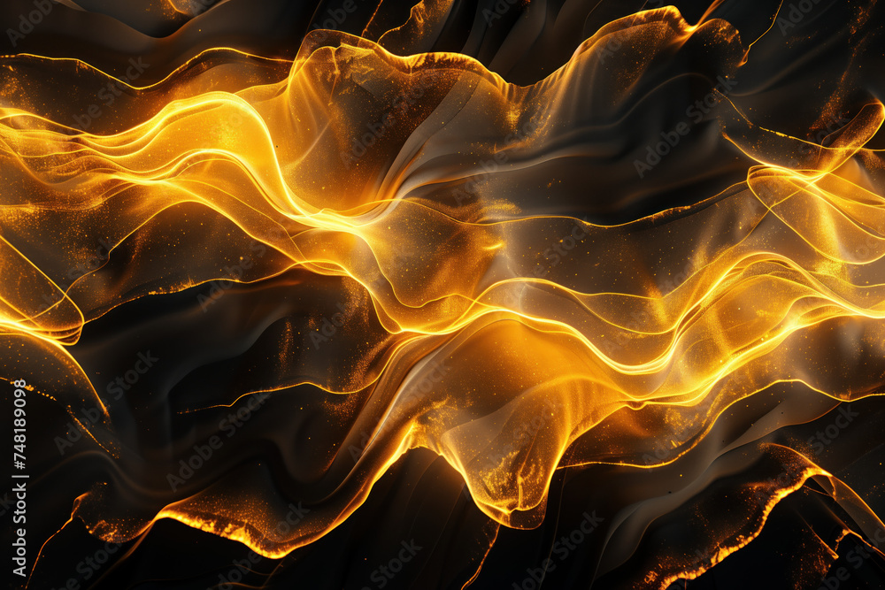 Poster Abstract background with reflections and caustics. Black and gold. Futuristic background image. Created with Generative AI technology.