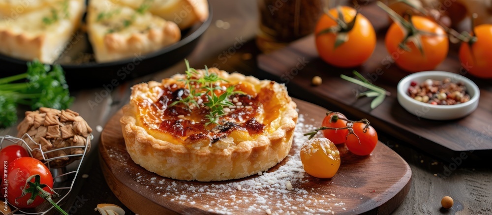 Aufkleber a table is filled with a wide array of different types of food, including roasted cheese tarts, frui