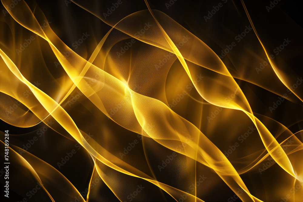 Poster Abstract background with reflections and caustics. Black and gold. Futuristic background image. Created with Generative AI technology.